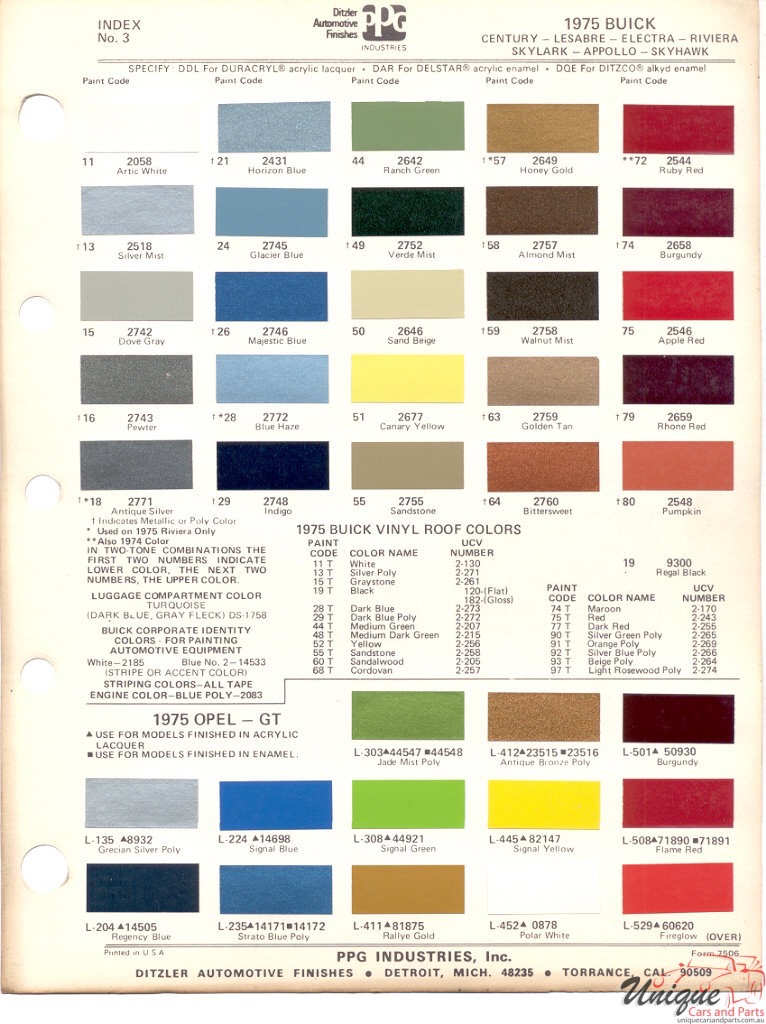 1975 Buick Paint Charts PPG 1